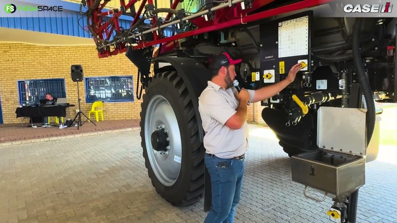 Wat is deel van die Case IH Patriot spuit se tenk en hoe werk die krane?